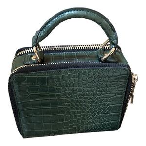 Top Shop Green Faux Crocodile Boxy Gold Tone Trim Hardware Top Handle Bag